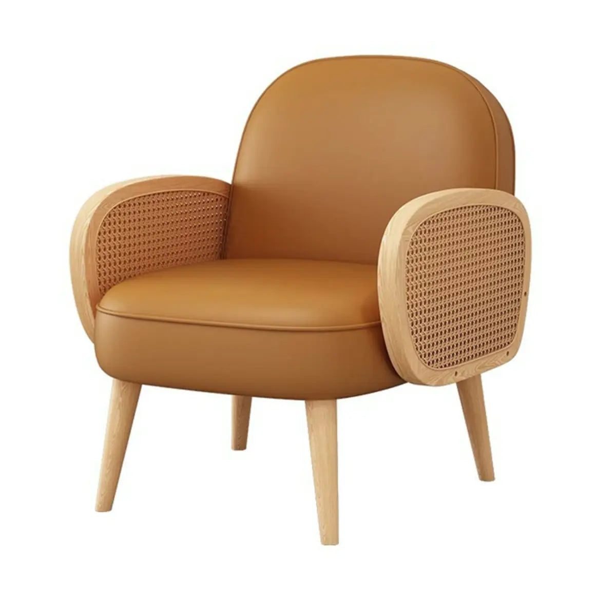 Nappa Leather Four Leg Wood Arm Chair