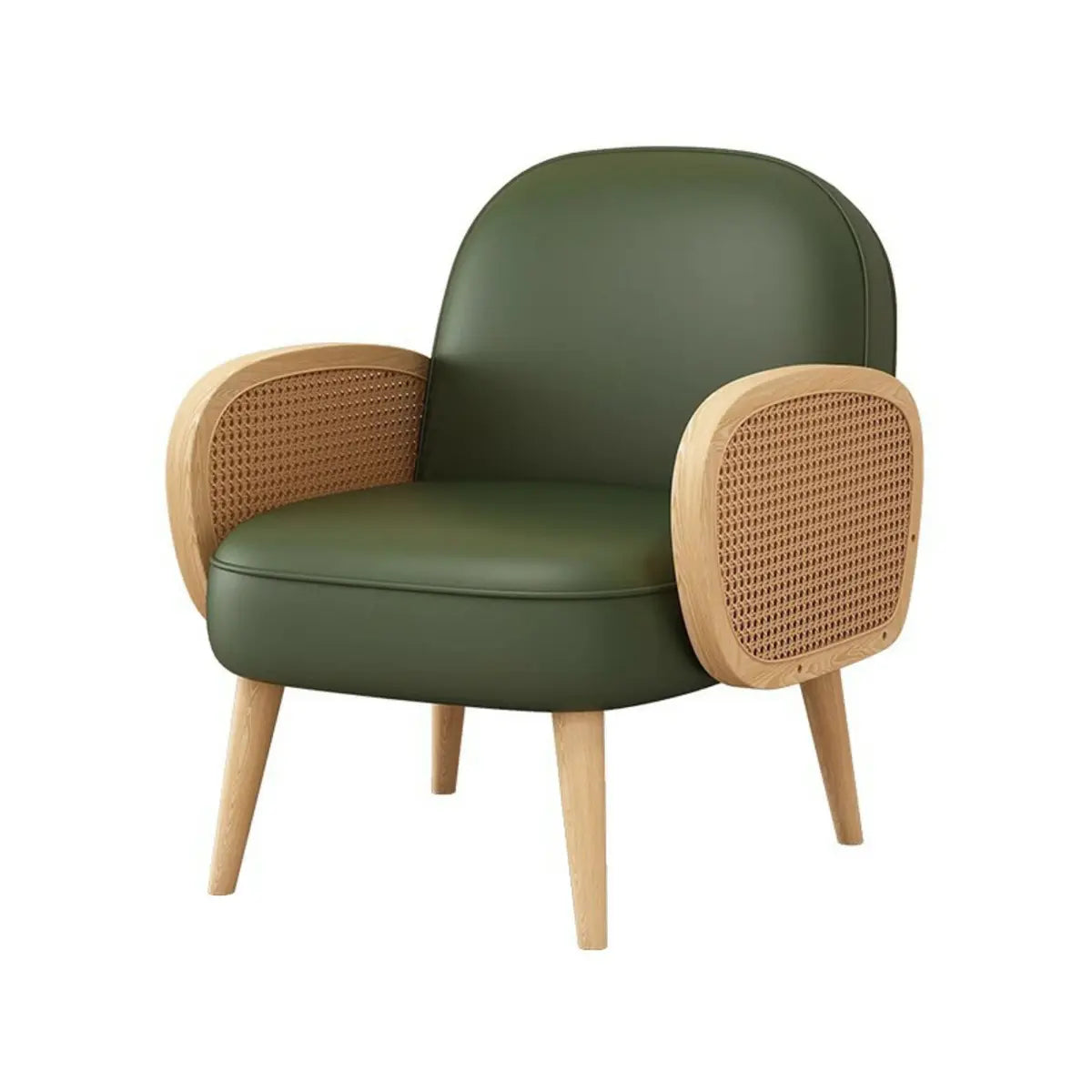 Nappa Leather Four Leg Wood Arm Chair