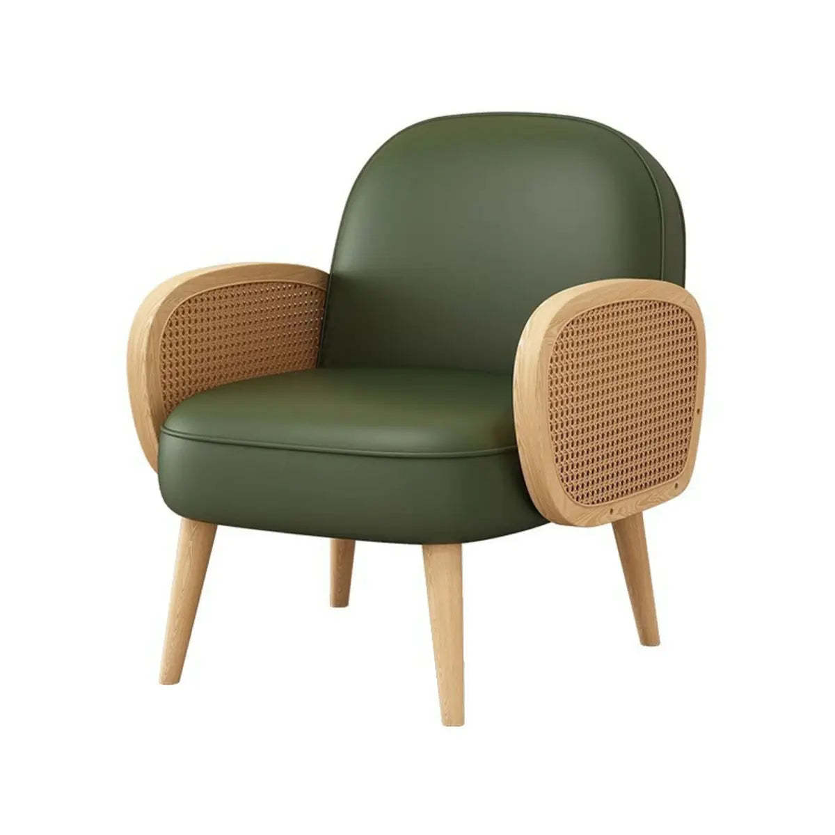 Nappa Leather Four Leg Wood Arm Chair