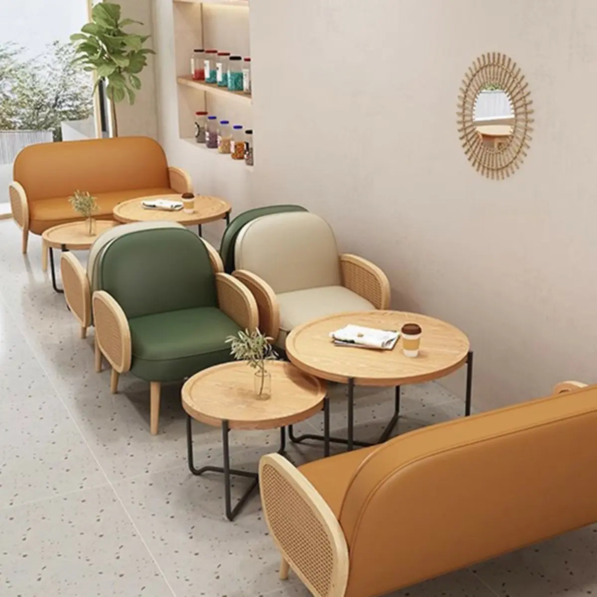 Nappa Leather Four Leg Wood Arm Chair