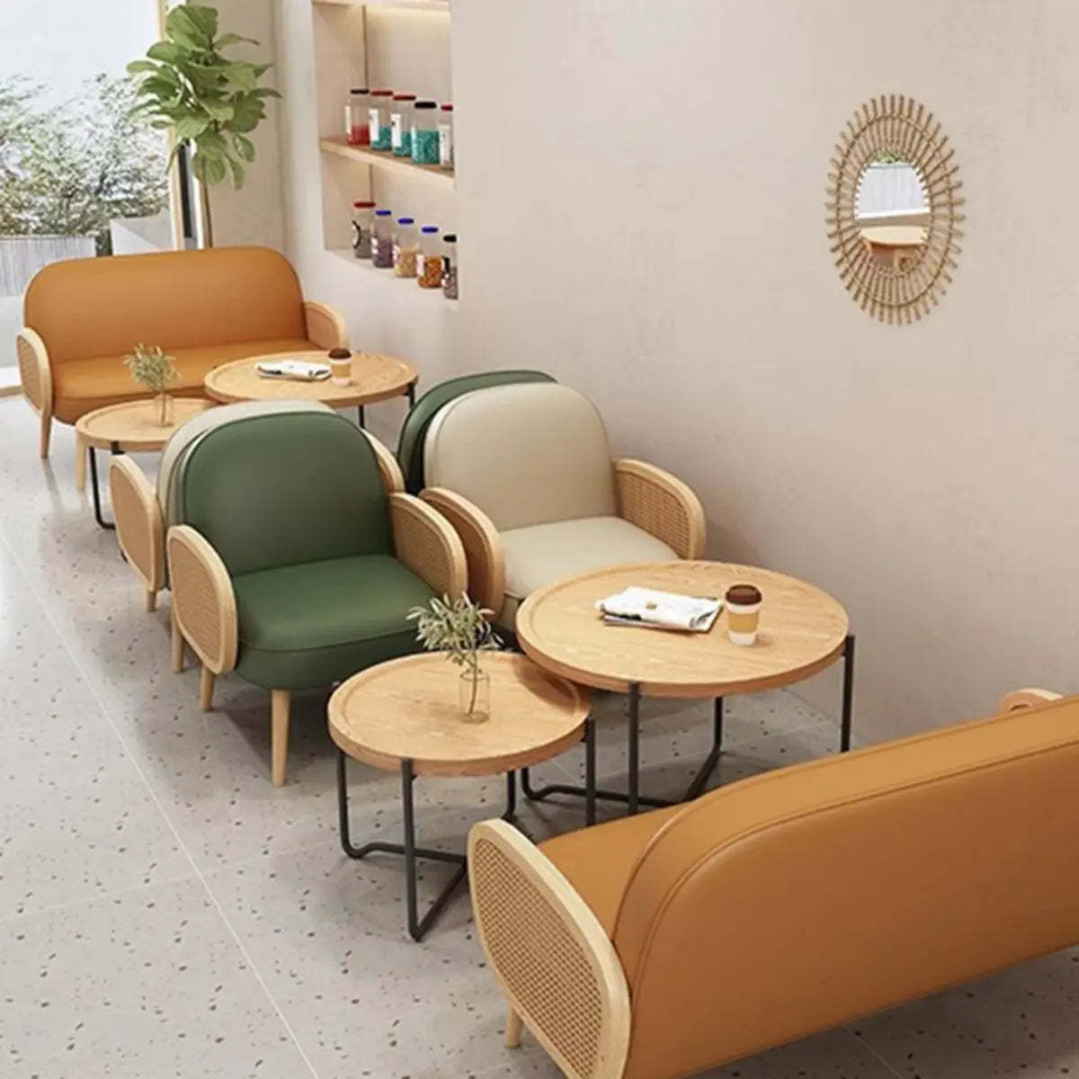 Nappa Leather Four Leg Wood Arm Chair