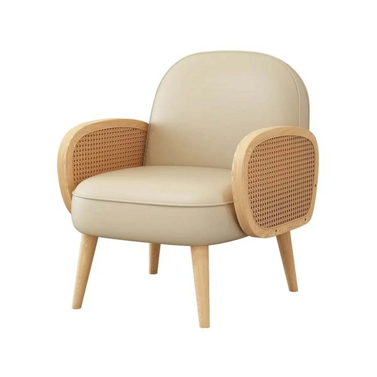 Nappa Leather Four Leg Wood Arm Chair