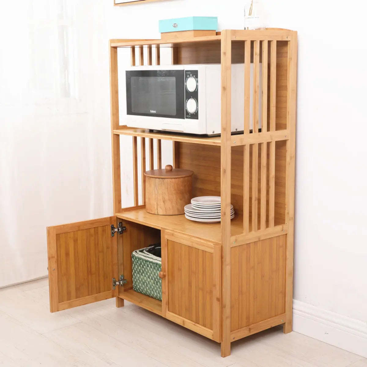Narrow Bamboo Open Buffet with Shelves and Hutch