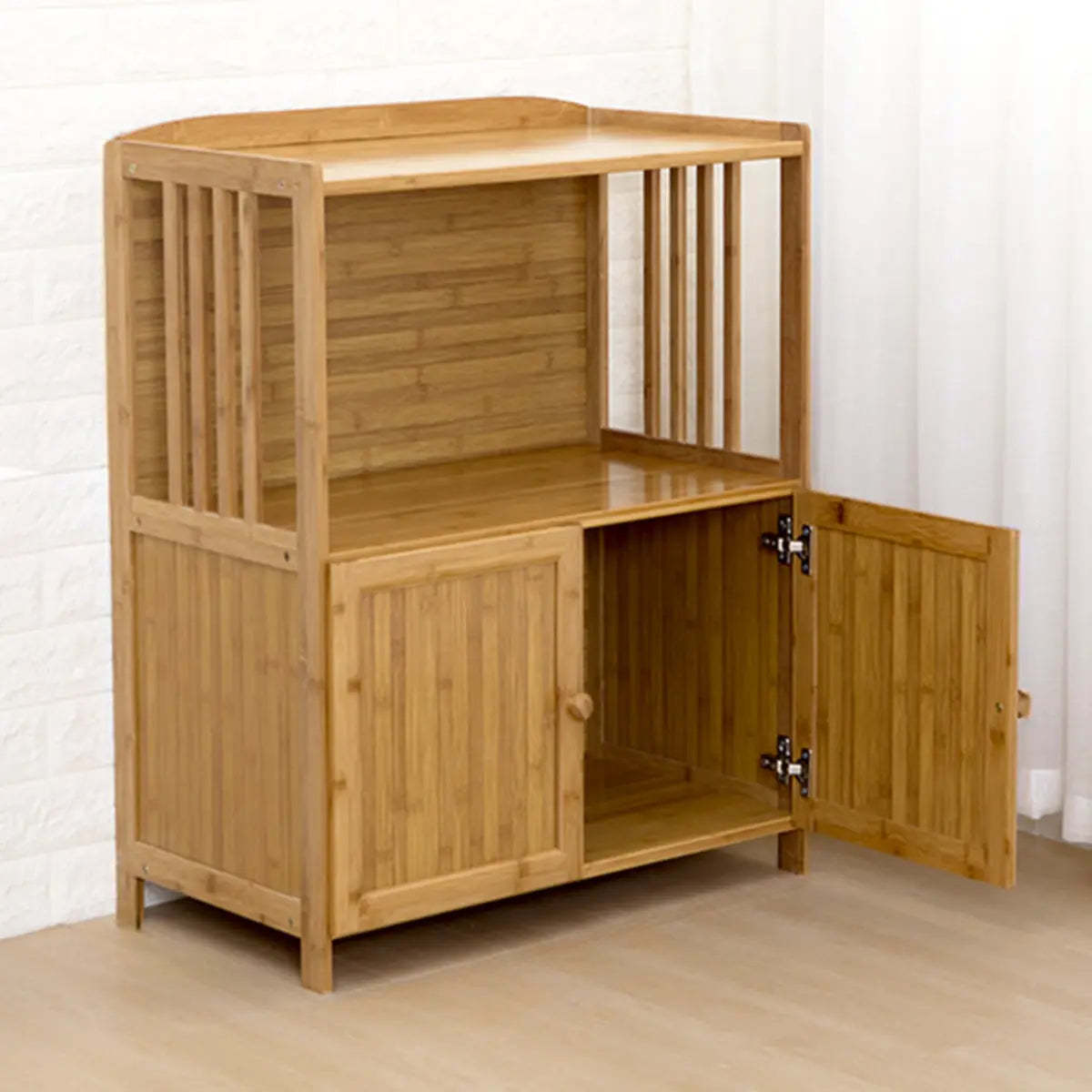 Narrow Bamboo Open Buffet with Shelves and Hutch