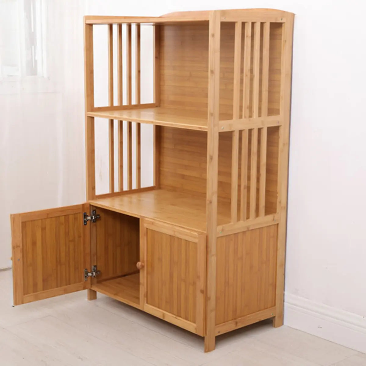 Narrow Bamboo Open Buffet with Shelves and Hutch