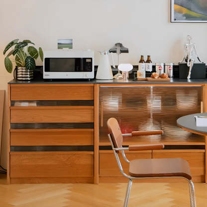 Narrow Natural Oak Buffet with Drawers — Natural Finish