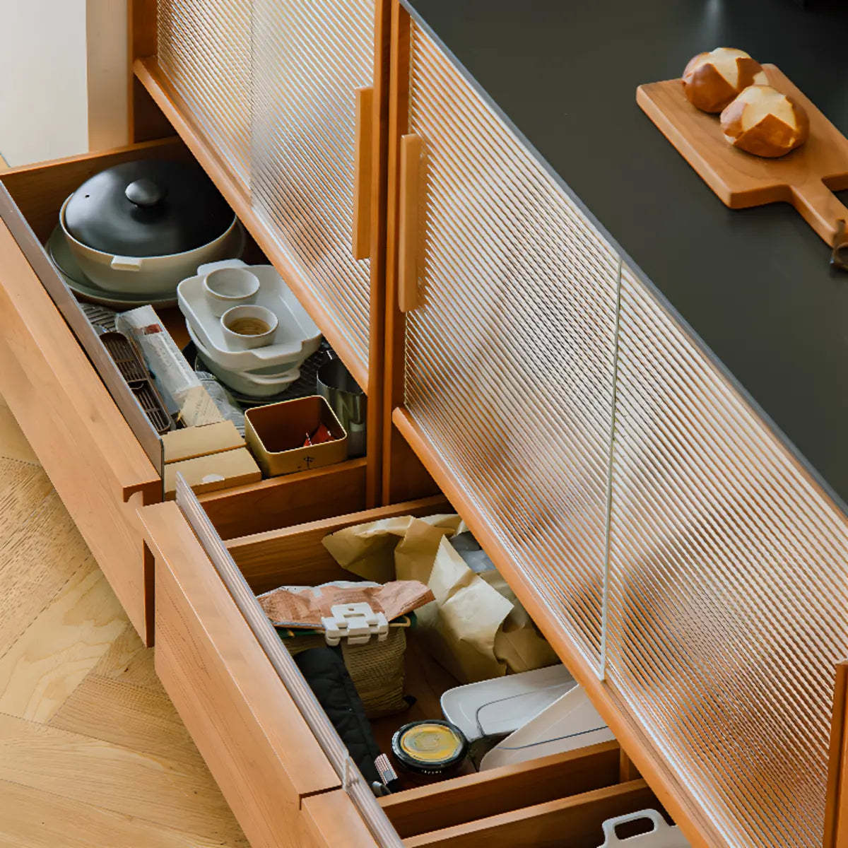 Narrow Natural Oak Buffet with Drawers — Natural