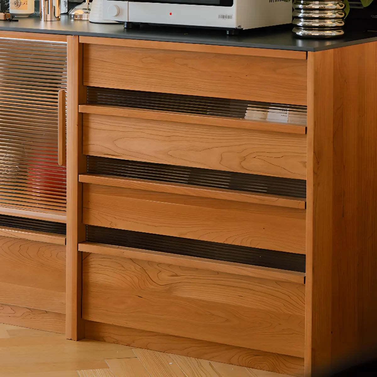 Narrow Natural Oak Buffet with Drawers