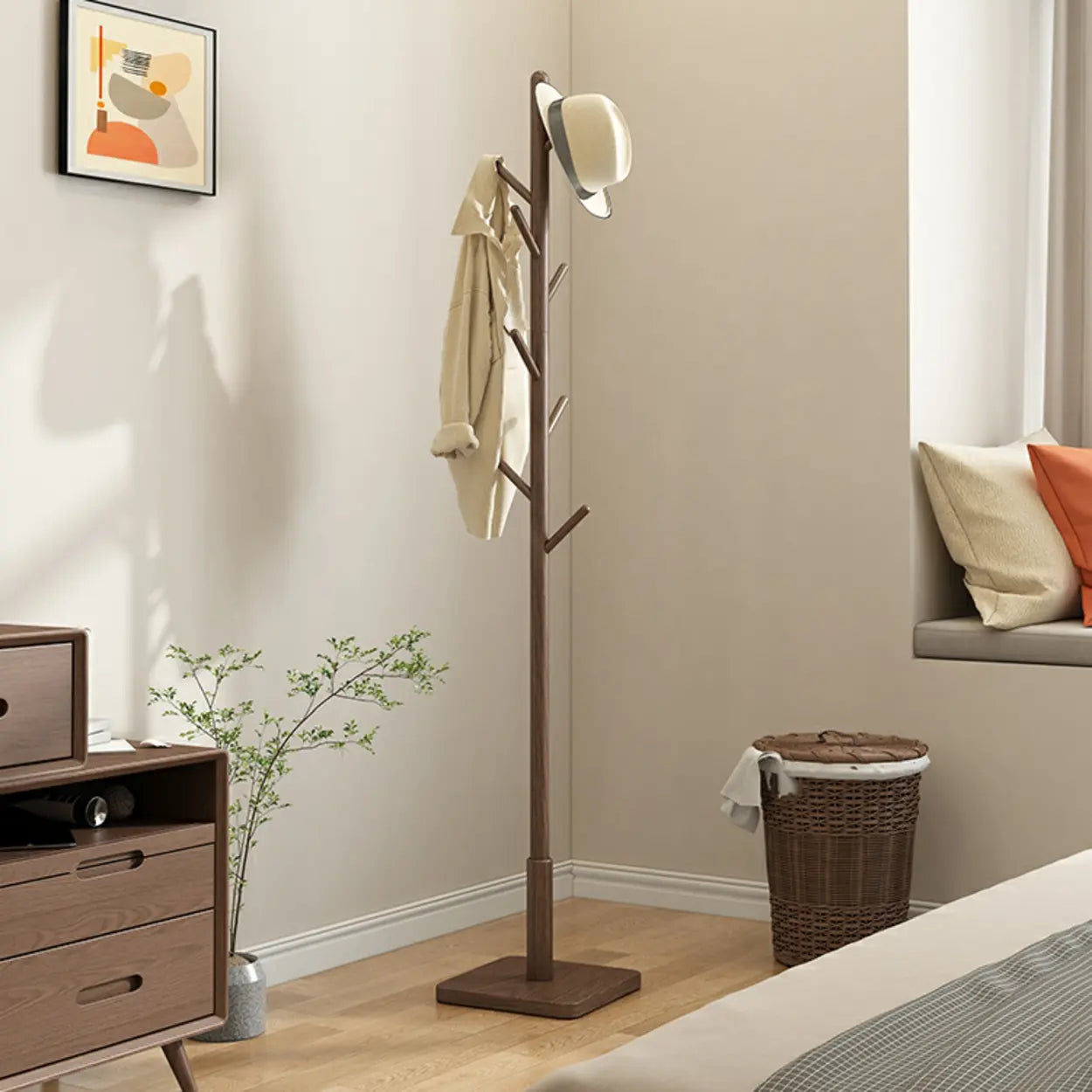 Wood Tree Coat Rack with Storage