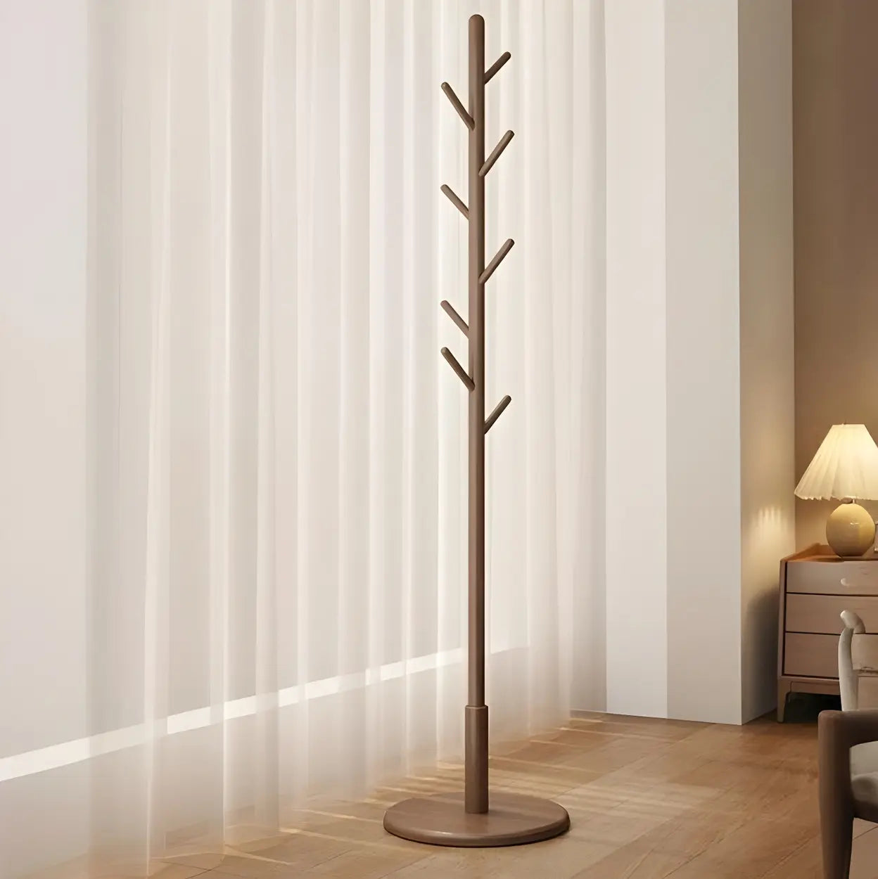 Wood Tree Coat Rack with Storage