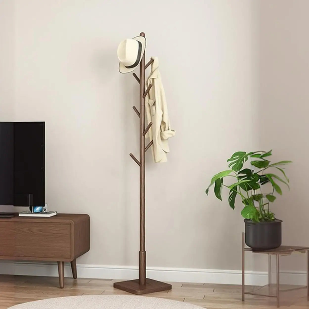 Wood Tree Coat Rack with Storage