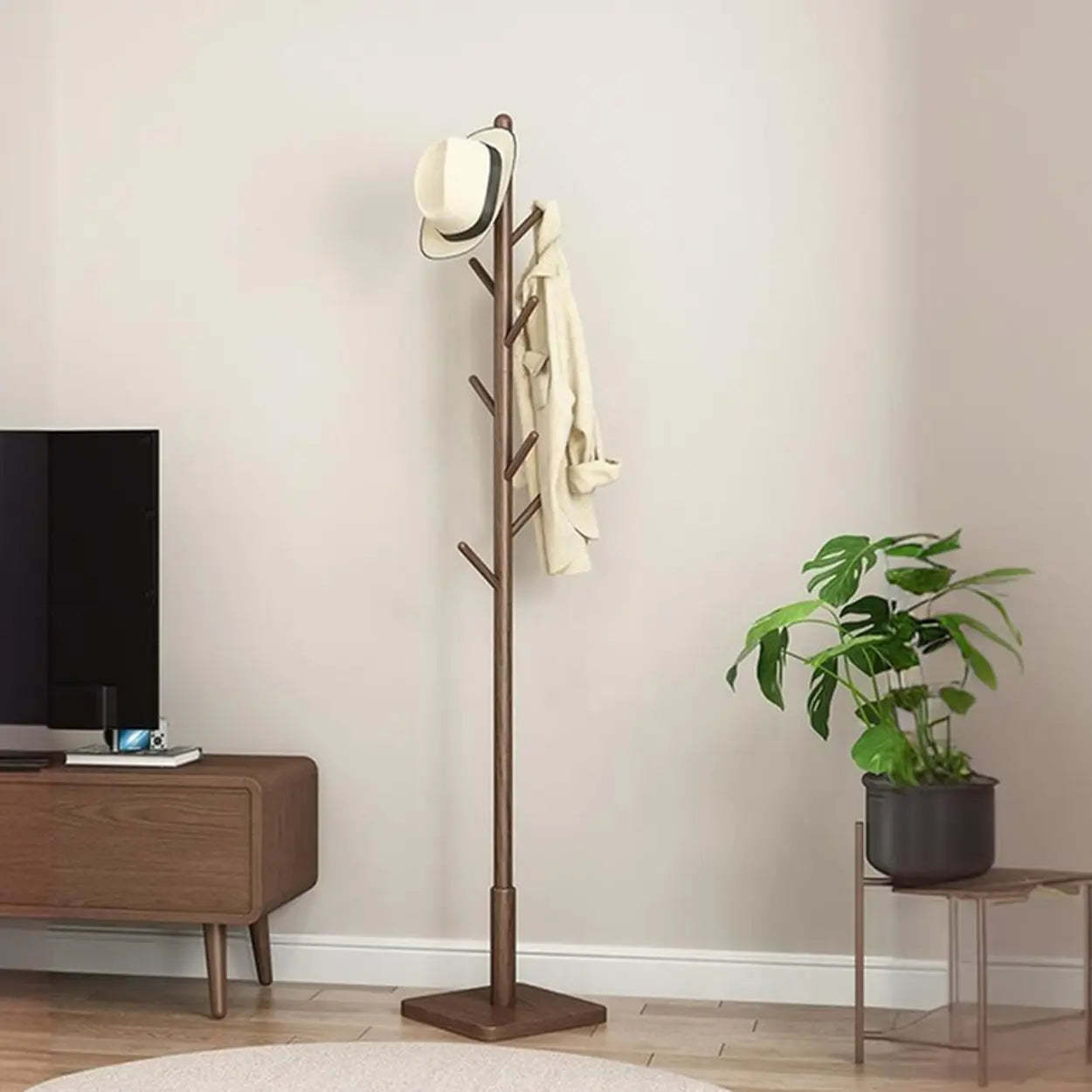 Wood Tree Coat Rack with Storage