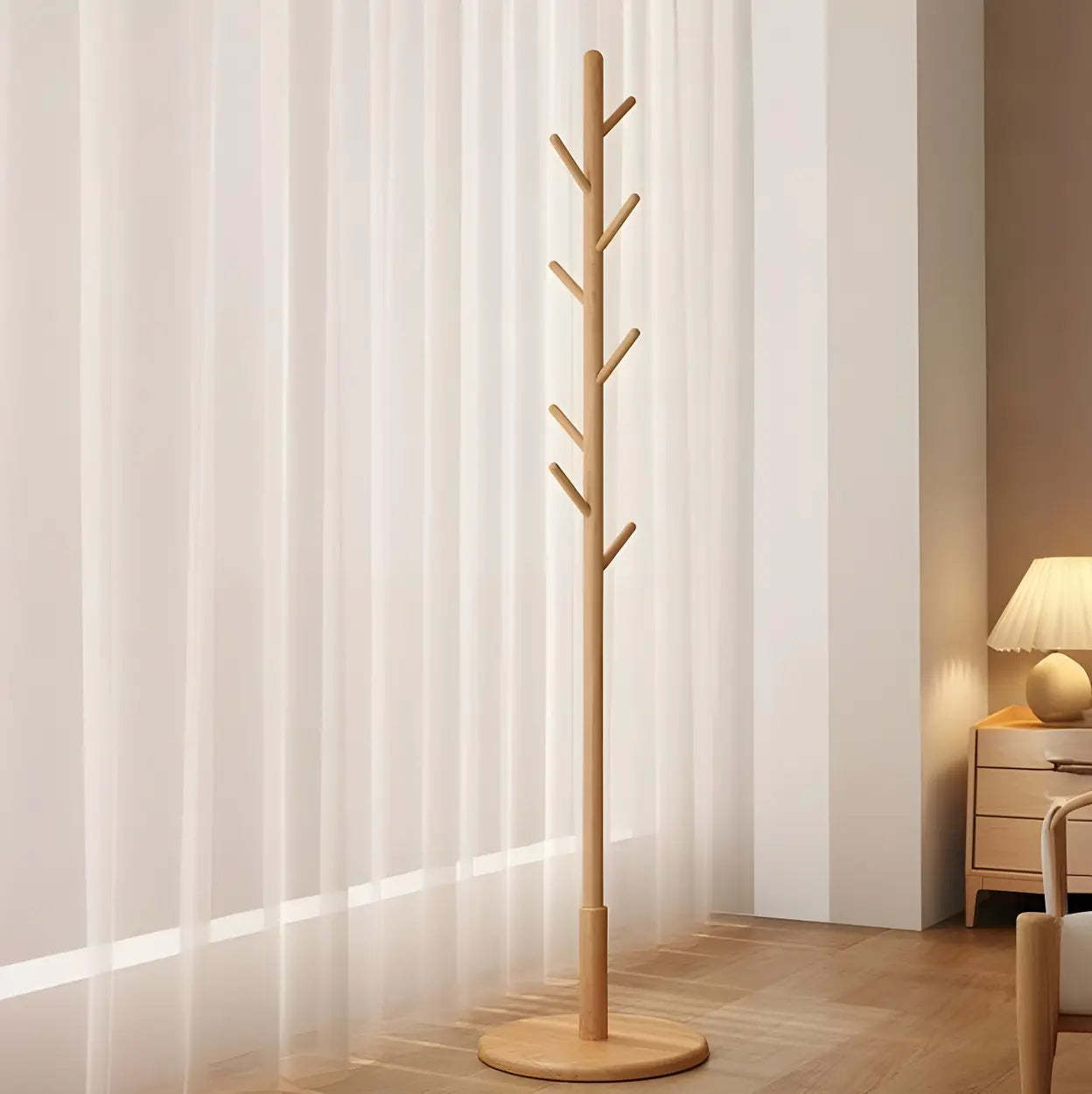 Wood Tree Coat Rack with Storage