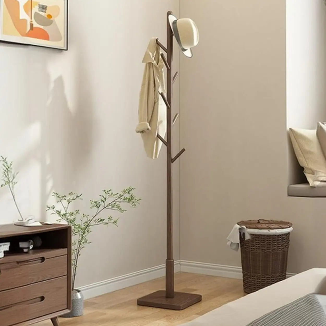Wood Tree Coat Rack with Storage
