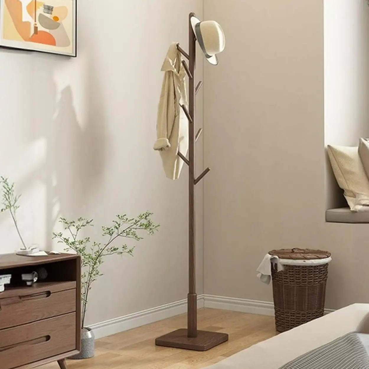 Wood Tree Coat Rack with Storage