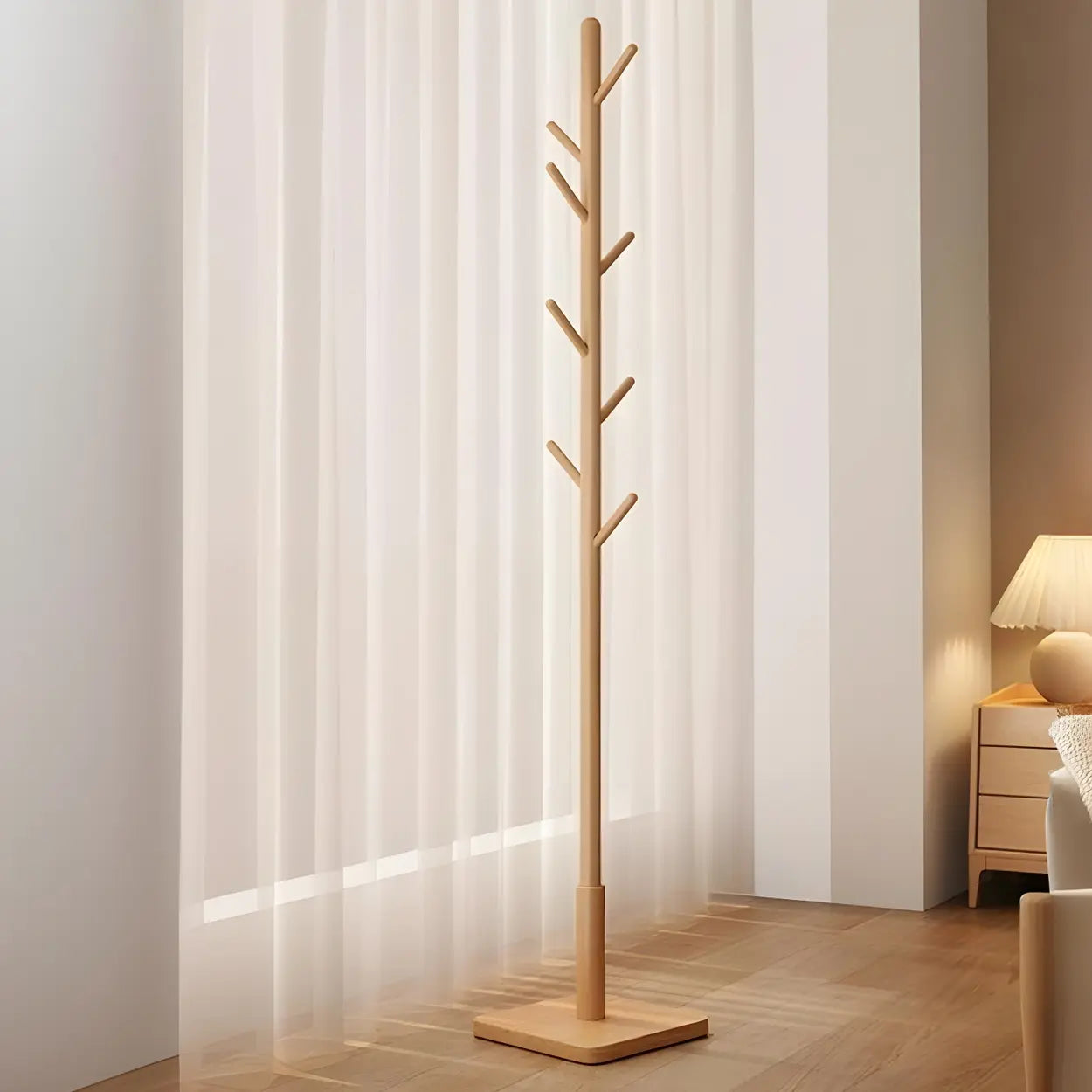 Wood Tree Coat Rack with Storage