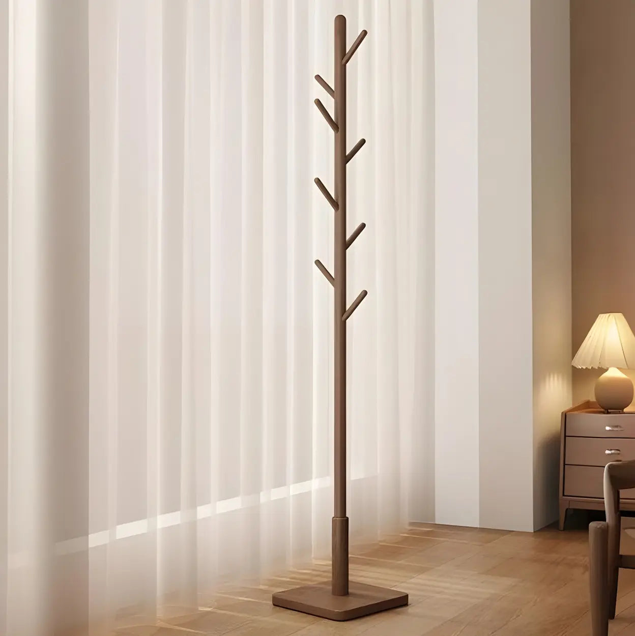 Wood Tree Coat Rack with Storage
