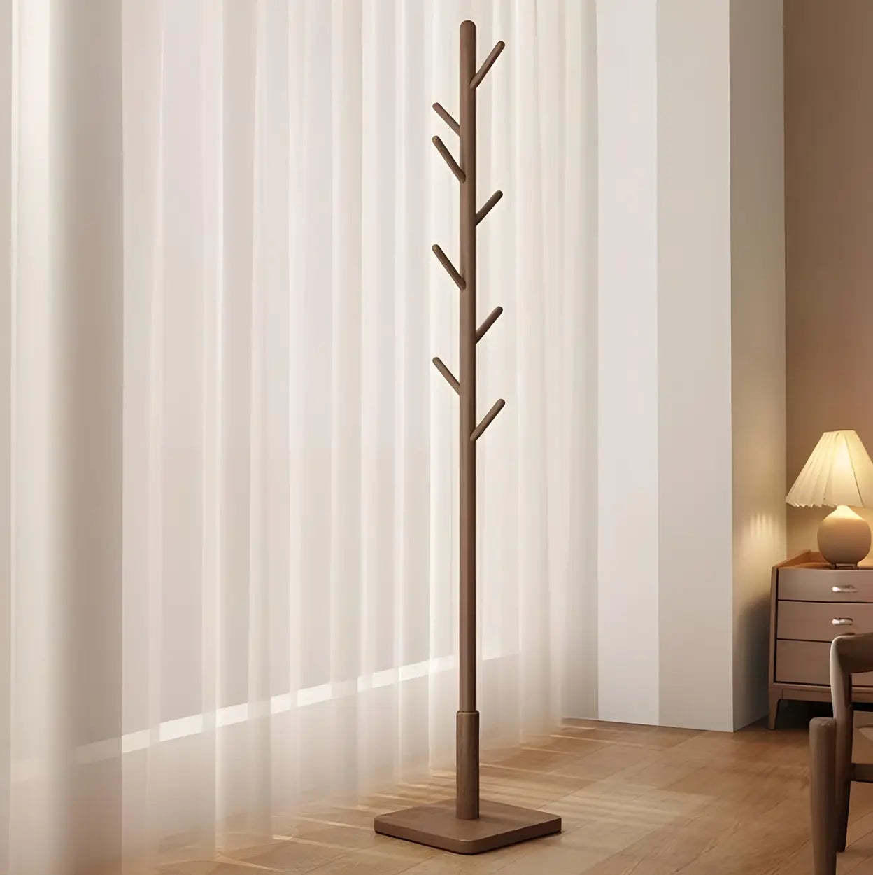 Wood Tree Coat Rack with Storage