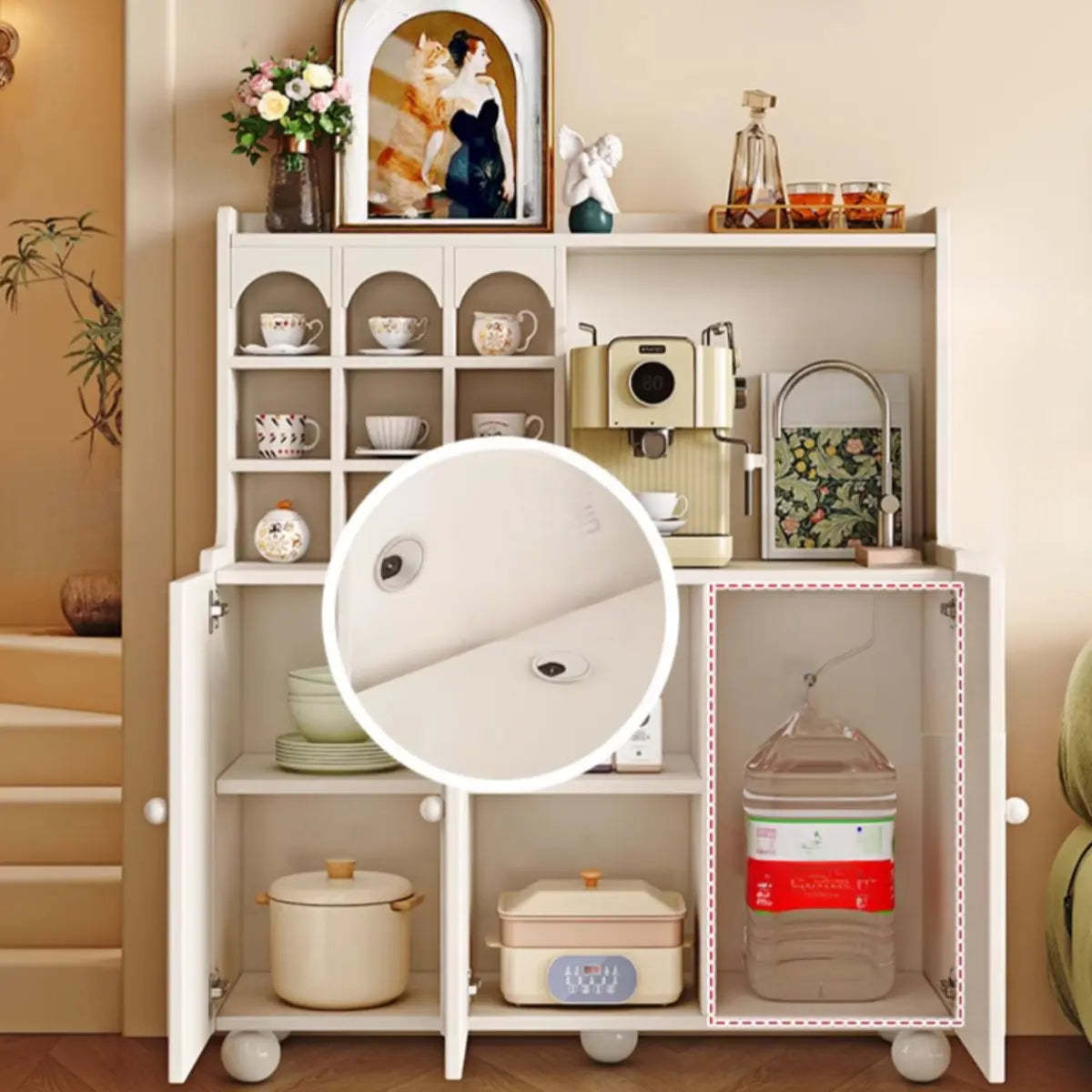 Narrow White Tall Open Sideboard with Shelves
