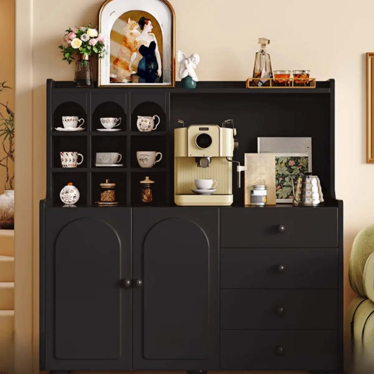 Narrow White Tall Open Sideboard with Shelves