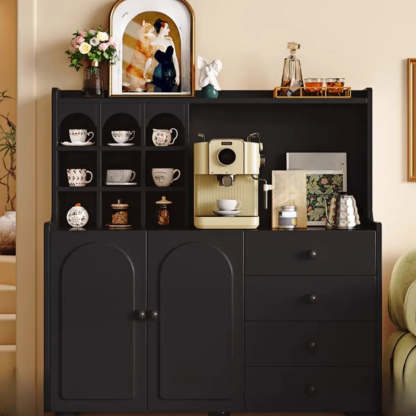 Narrow White Tall Open Sideboard with Shelves