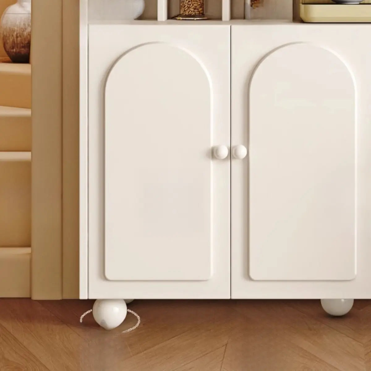 Narrow White Tall Open Sideboard with Shelves