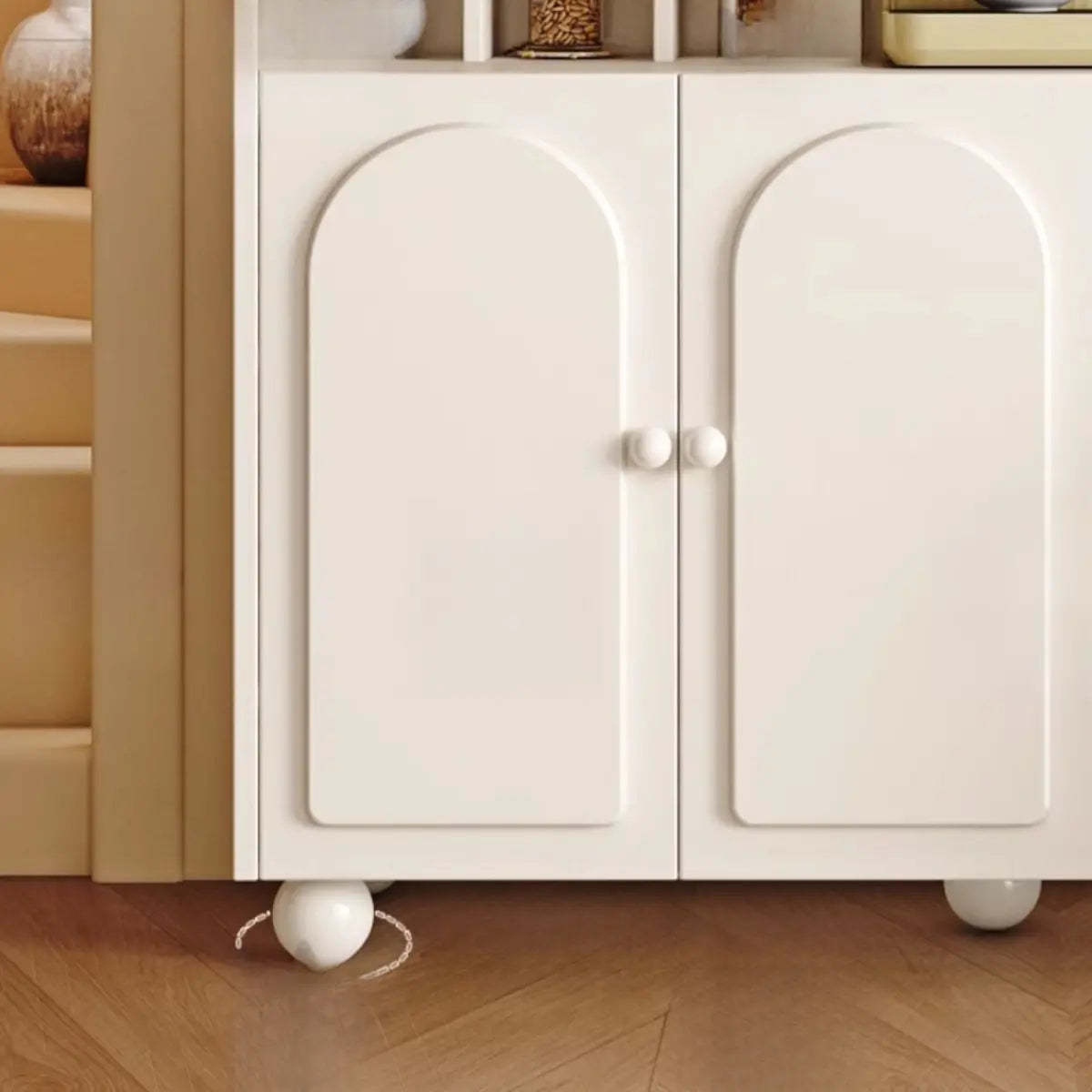 Narrow White Tall Open Sideboard with Shelves