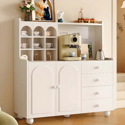 Narrow White Tall Open Sideboard with Shelves — White / Drawer Not Included