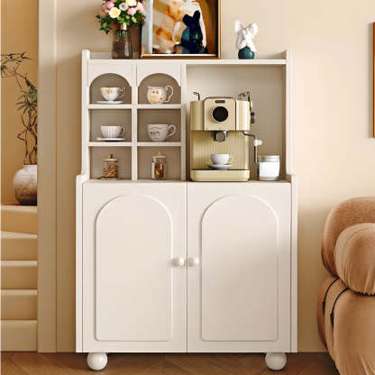 Narrow White Tall Open Sideboard with Shelves — Black / Drawer Not Included