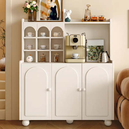 Narrow White Tall Open Sideboard with Shelves — White / Drawer Not Included