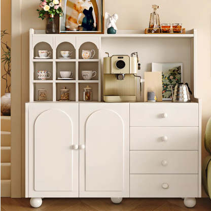 Narrow White Tall Open Sideboard with Shelves — Black / Drawer Not Included