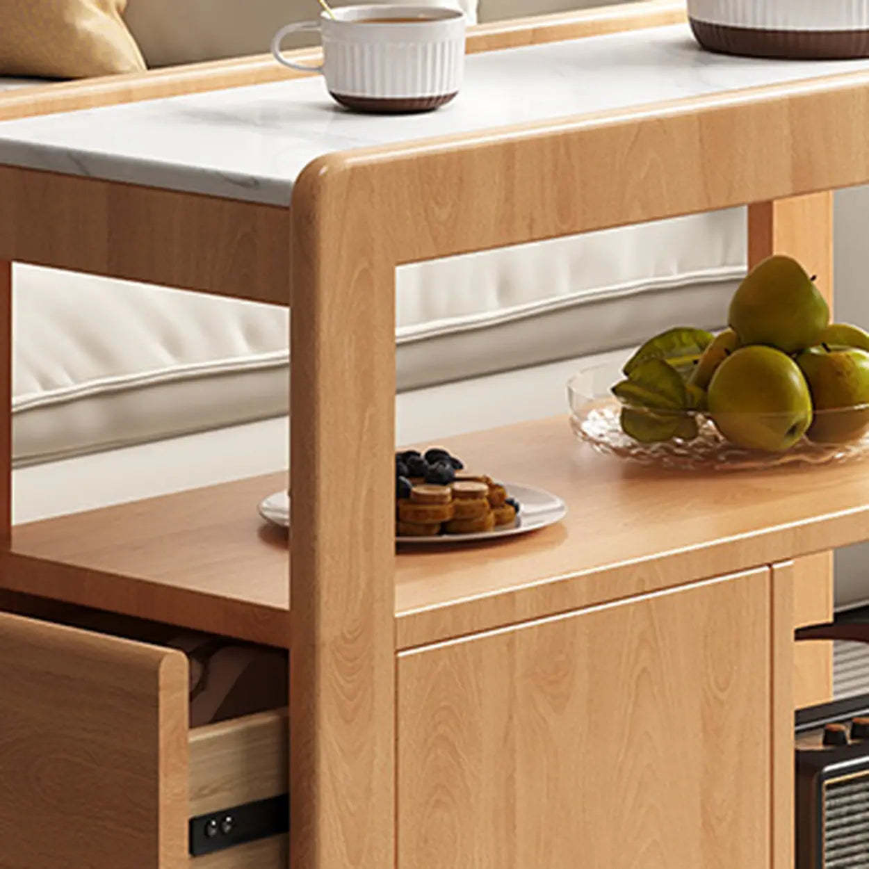 Natural 2-Drawer Stone Rolling Chairside Table