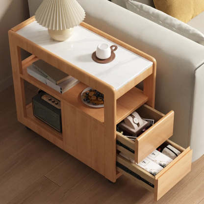 Natural 2-Drawer Stone Rolling Chairside Table