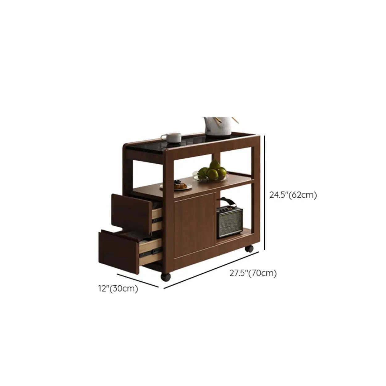 Natural 2-Drawer Stone Rolling Chairside Table