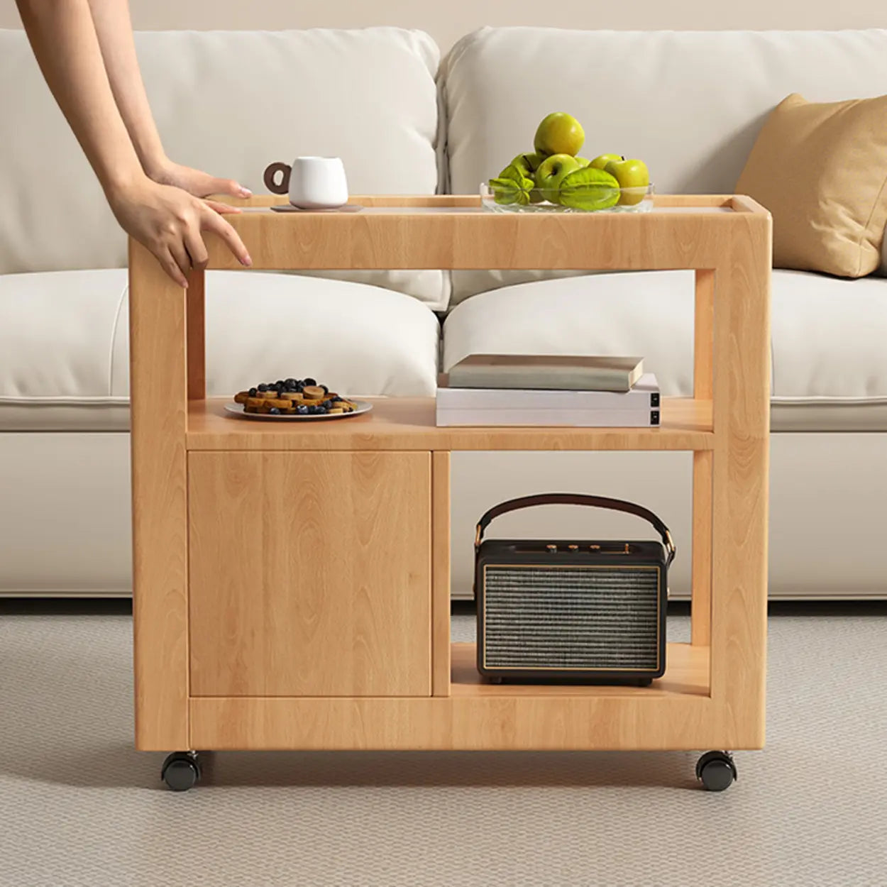 Natural 2-Drawer Stone Rolling Chairside Table — Natural / White