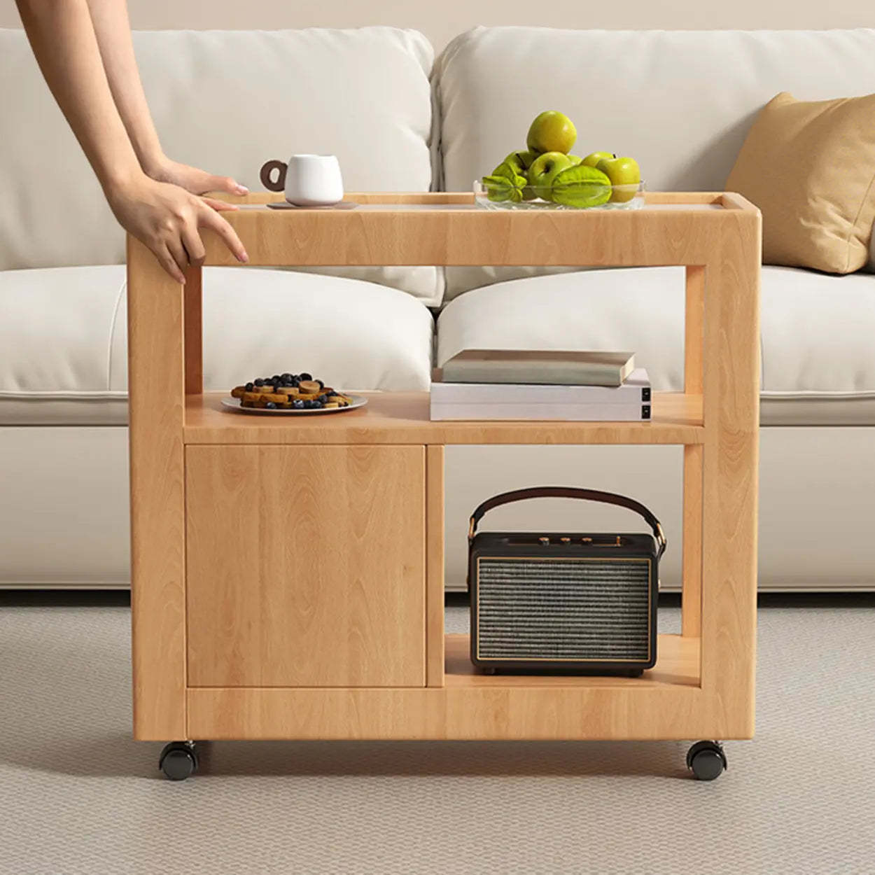 Natural 2-Drawer Stone Rolling Chairside Table — Natural / White