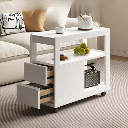 Natural 2-Drawer Stone Rolling Chairside Table