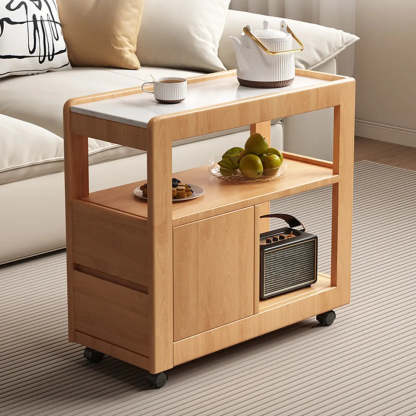 Natural 2-Drawer Stone Rolling Chairside Table