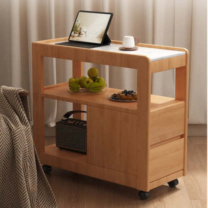 Natural 2-Drawer Stone Rolling Chairside Table