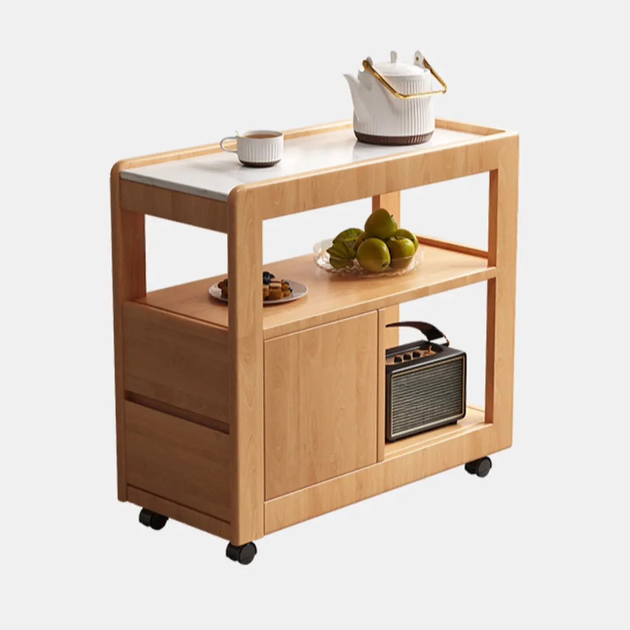Natural 2-Drawer Stone Rolling Chairside Table