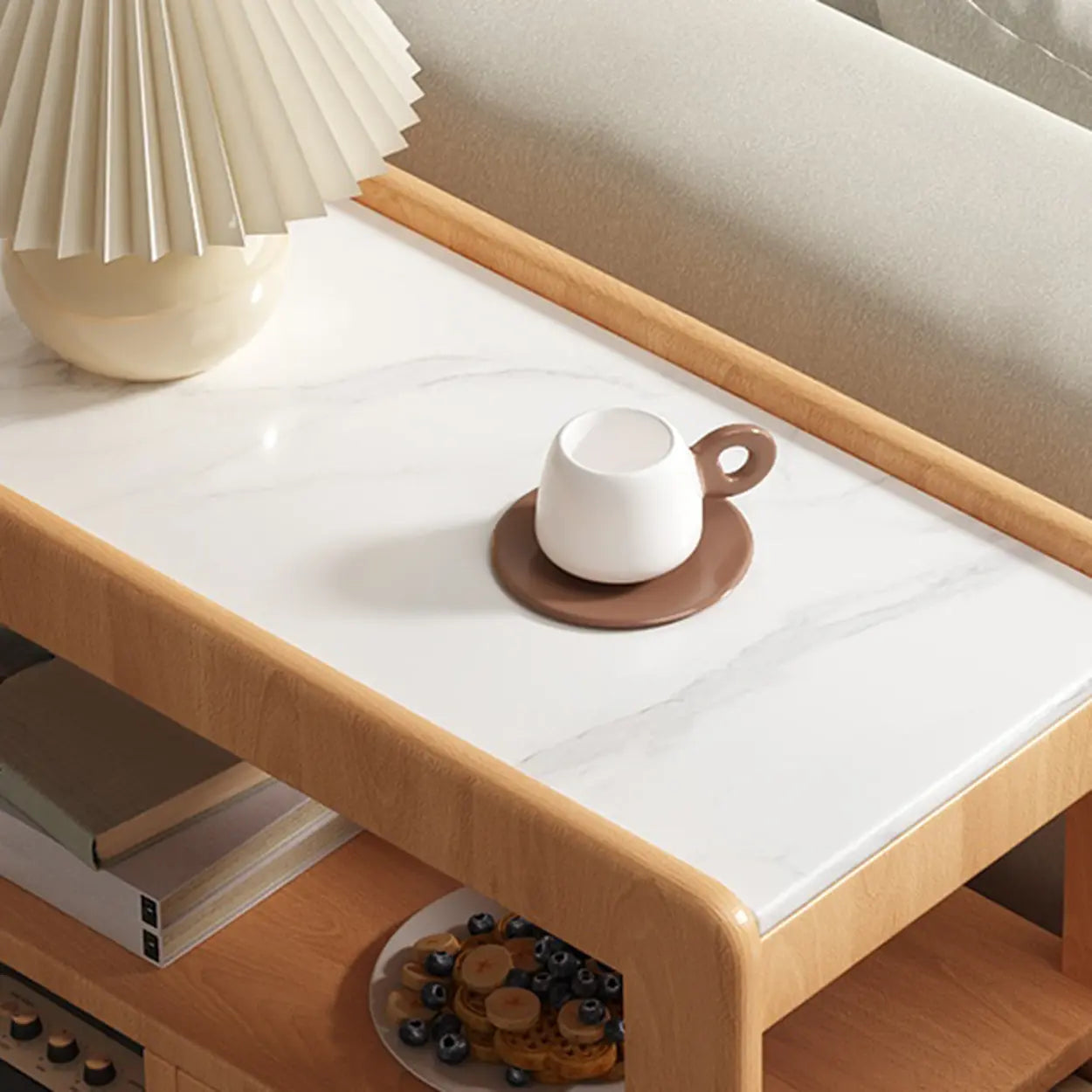 Natural 2-Drawer Stone Rolling Chairside Table