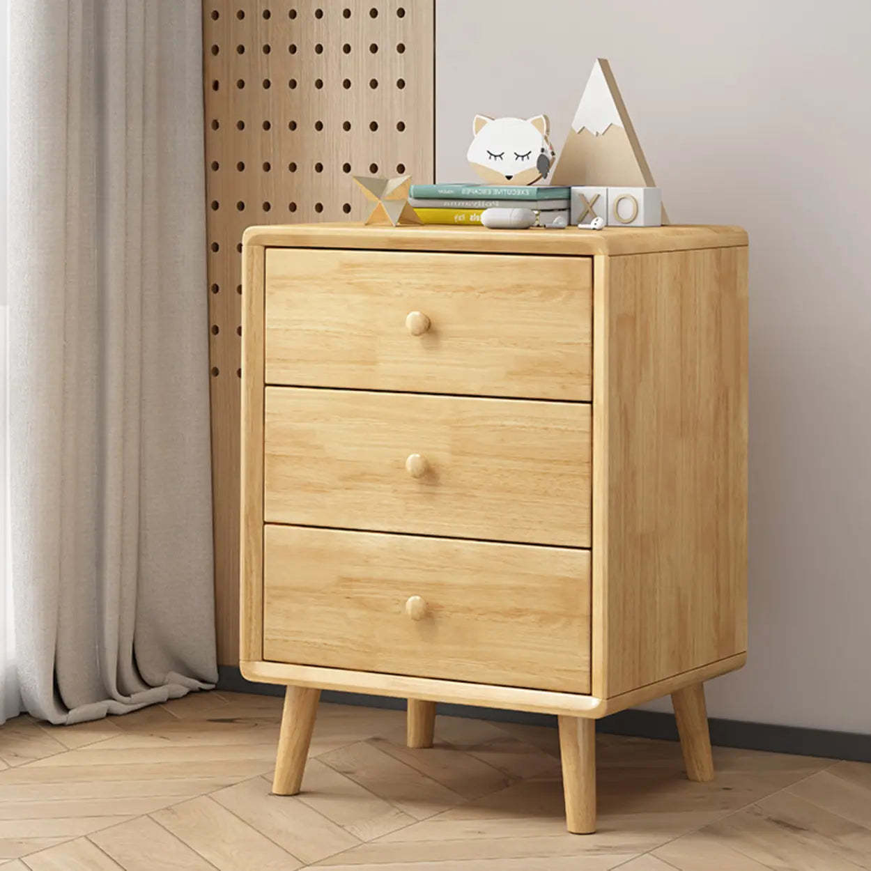 Modern square rubberwood natural display cabinets — 17.7" L x 15.7" W x 25.2" H