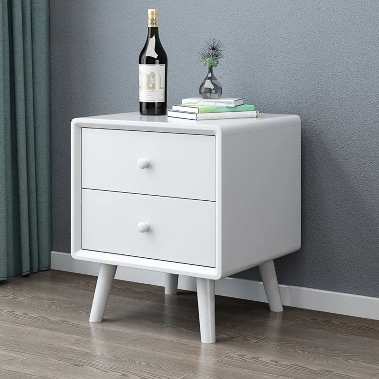 Natural 3-Drawer Square Rubberwood Nightstand — Nut-Brown