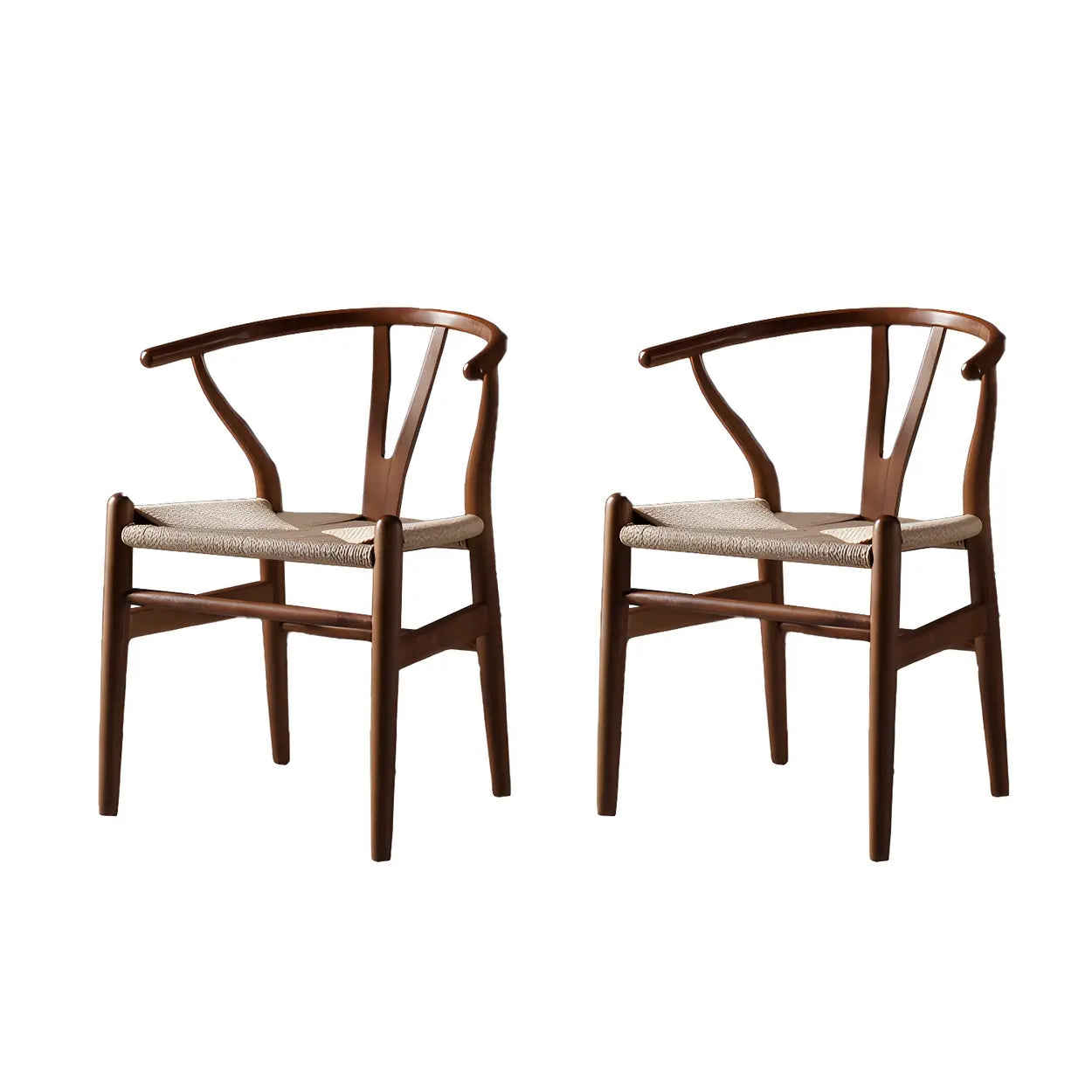 Beech Wood Wishbone Dining Chair — 2 Piece Set / Walnut