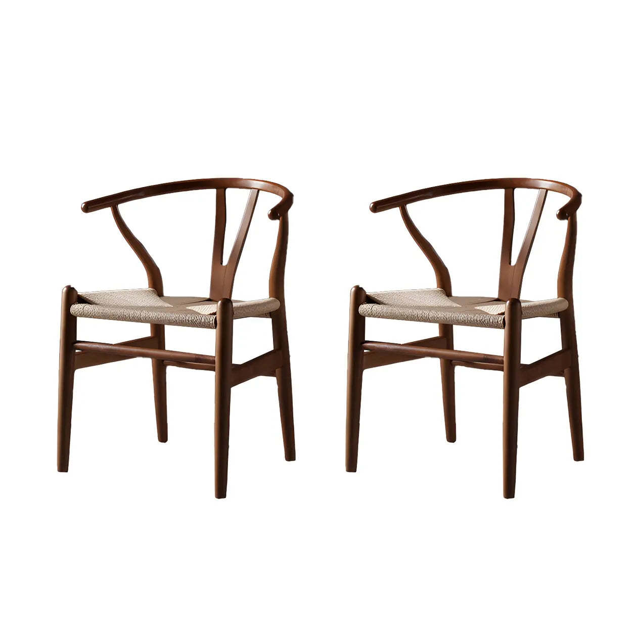 Beech Wood Wishbone Dining Chair — 2 Piece Set / Walnut