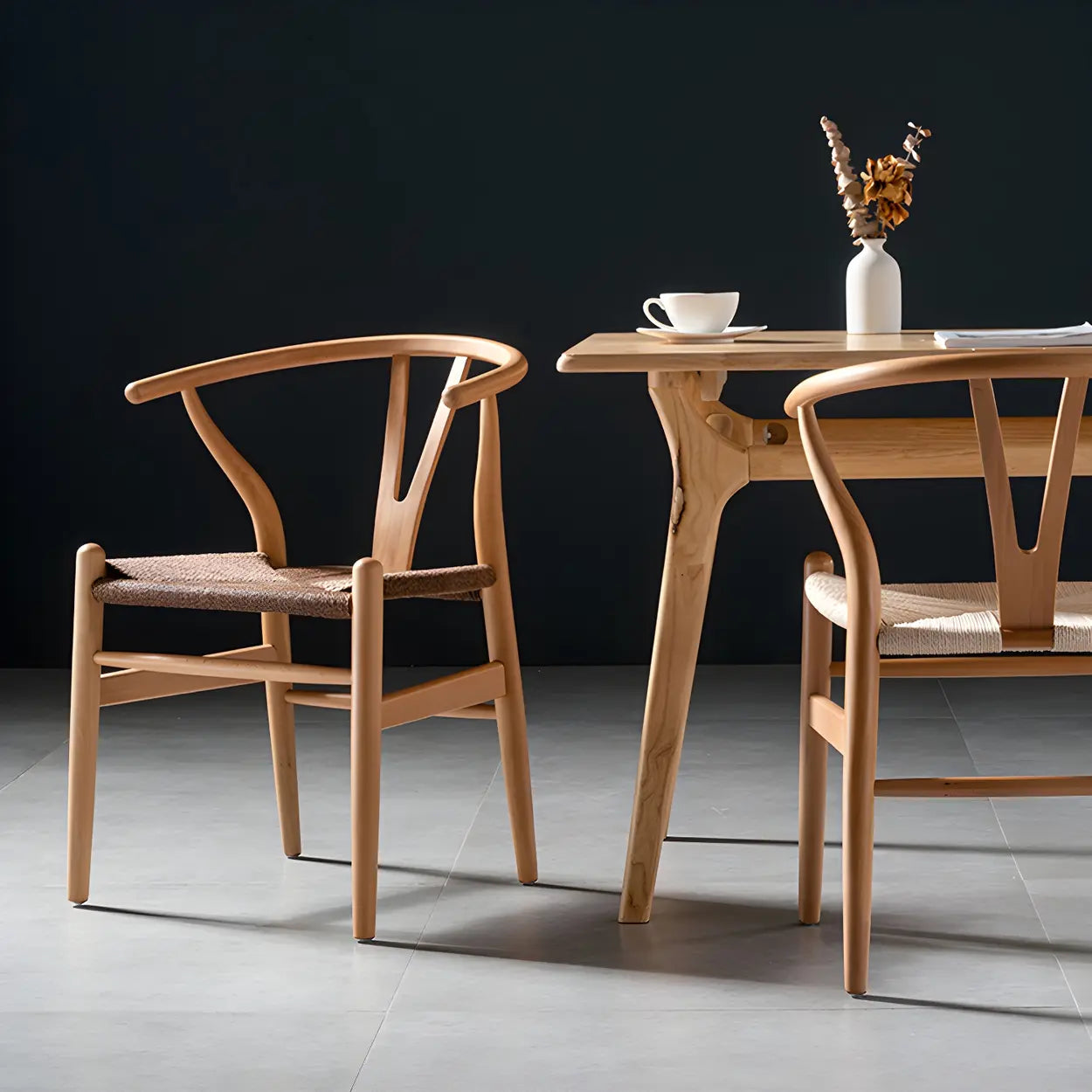 Beech Wood Wishbone Dining Chair — 1 Piece / Dark Red