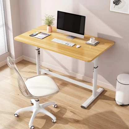 Natural Wood Adjustable Rectangle Computer Desk — Black / Table Only