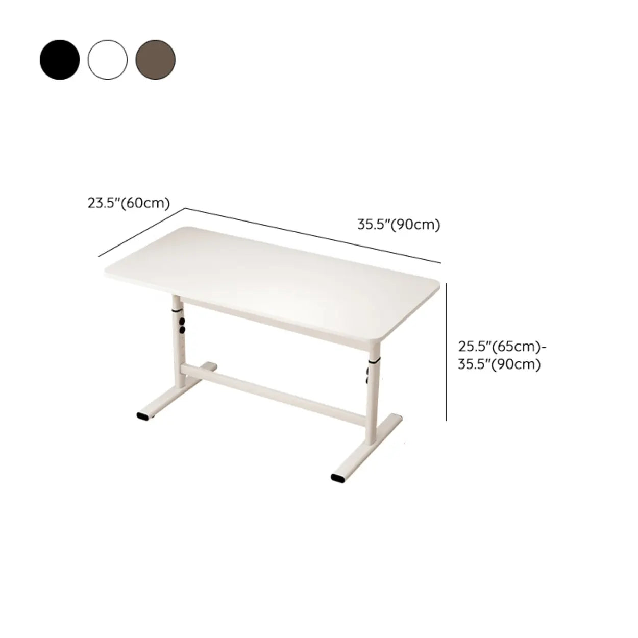 Natural Wood Adjustable Rectangle Computer Desk — White / Table Only