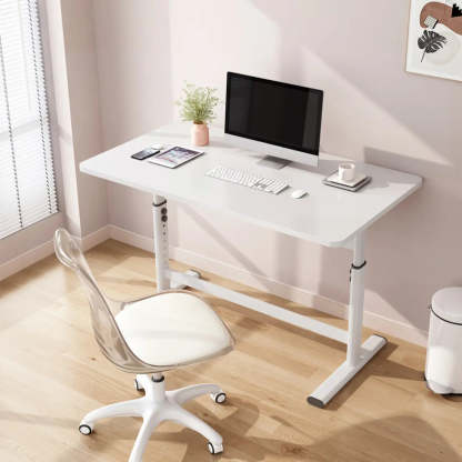 Natural Wood Adjustable Rectangle Computer Desk — Black / Table Only