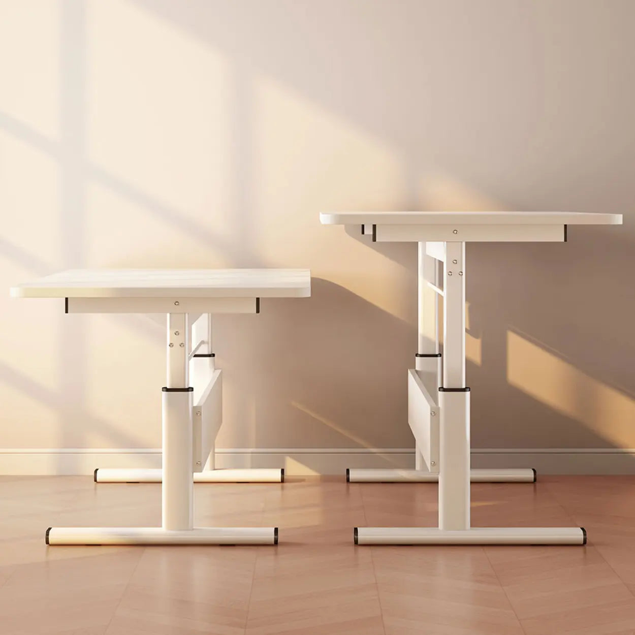 Natural Wood Adjustable Rectangle Computer Desk — Black / Table Only